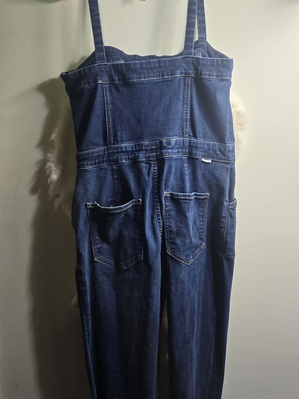 MOTHER Dark Blue Denim High-Waist Overalls with Ponte-style Bodice - Picture 4 of 6